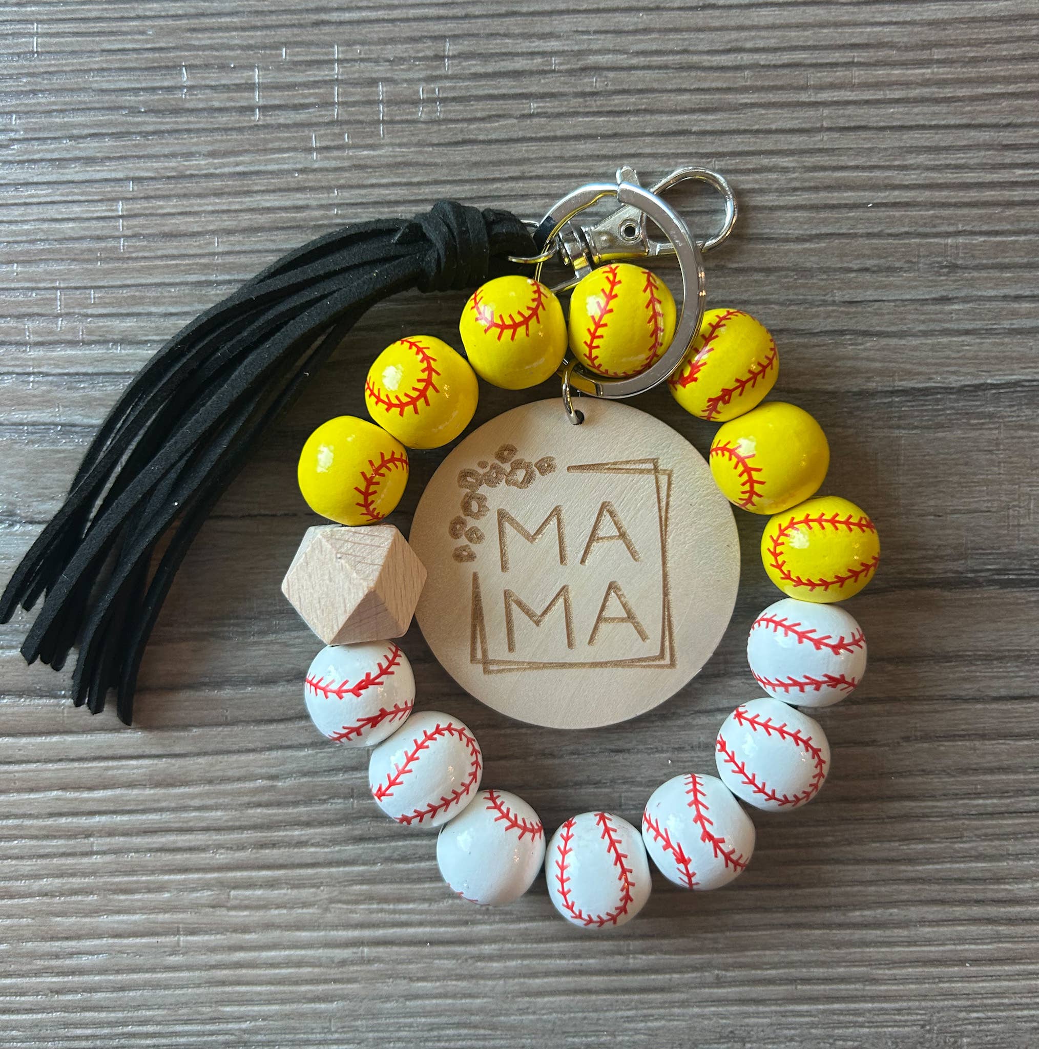 JILLIAN INK LLC - Wholesale Keychain - Women's - Mama Sports Keychain with Wooden Beads3