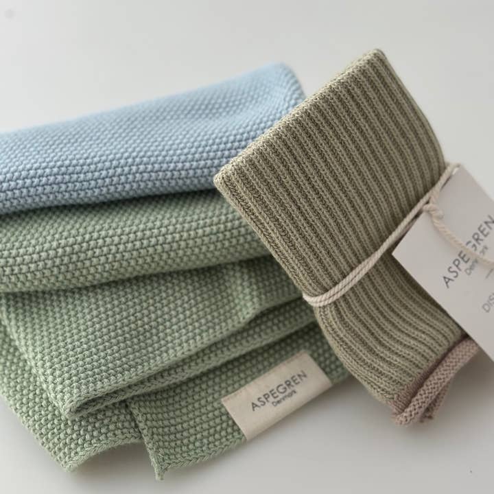 Aspegren Denmark - Vente Torchon - Torchon - 100% Coton Bio - Tricoté - Vague - Aloe