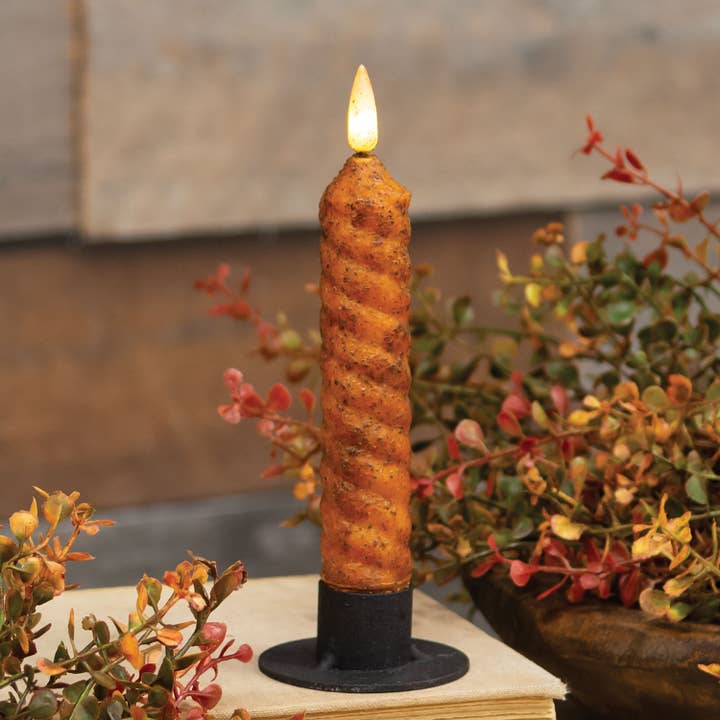 The Hearthside Collection - Wholesale Flameless candle - Pumpkin Spice Vintage Twist Flicker Flame Timer Taper, 6.25"1