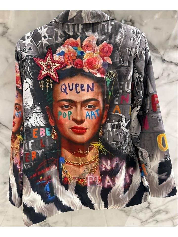 LOOWIE - Wholesale Blazer - Women's - LUFR One Size Italian Pop Art "FRIDA" Print Blazer LOOWIE 1