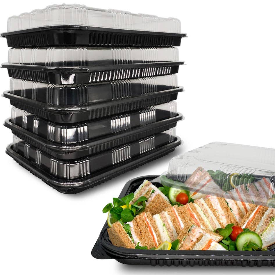 Jara Trading - Wholesale Platter - Sandwich Platter Trays with Lids -  Reusable Plastic Catering Trays with Lids - Platters for Party Food Tray for Snacks, Sandwiches, Cake, Treats, Sushi and Meal Prep7