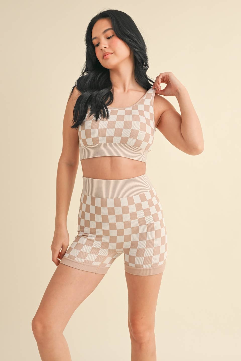 KIMBERLY C - Wholesale Activewear Set - Women's - Checkmate Cropped Two Piece Set71