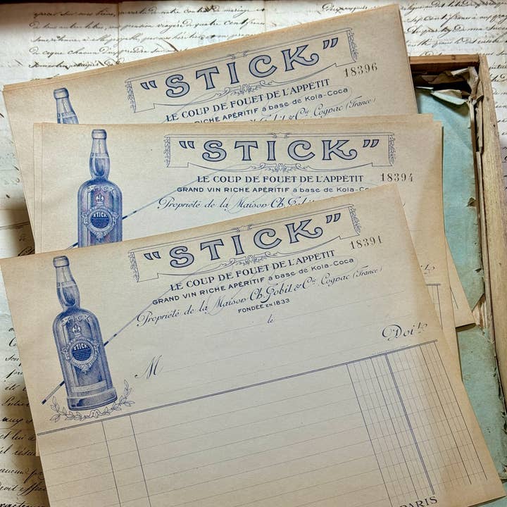 Conjunto/5 Recibos Antigos Franceses "STICK" por atacado de Monahan Papers