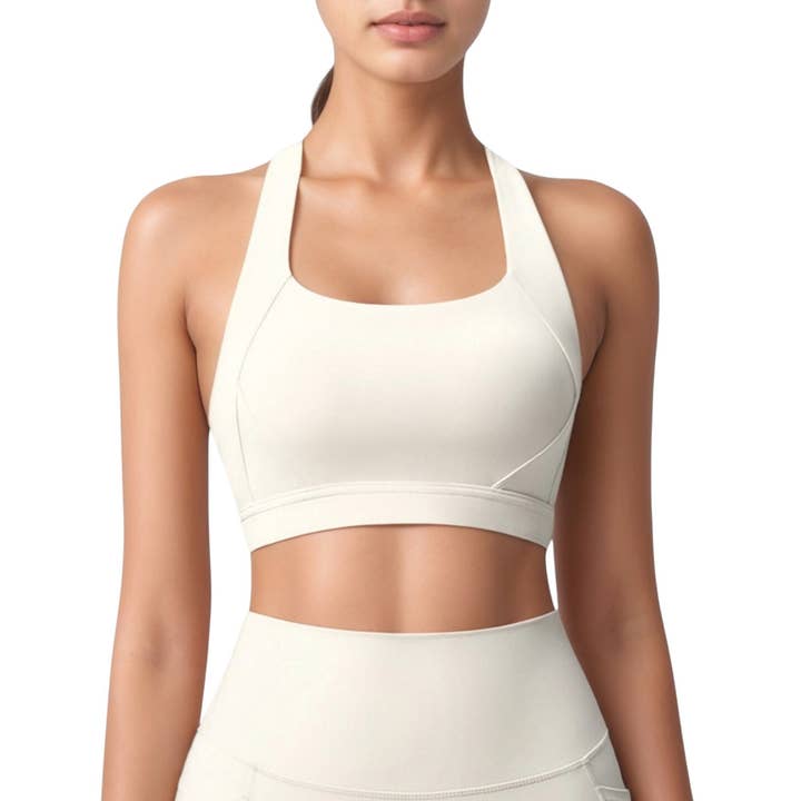 Scoop Neck Seamless Athletic Crop Top with Wide Shoulder Str for wholesale by Active by Anna-Kaci
