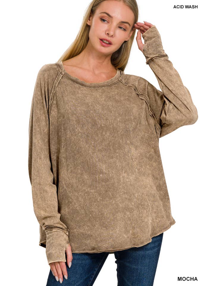 42POPS - Wholesale Tunic - Women's - ..._ WASHED LONG SLEEVE TOP WITH THUMB HOLE CUFFS10