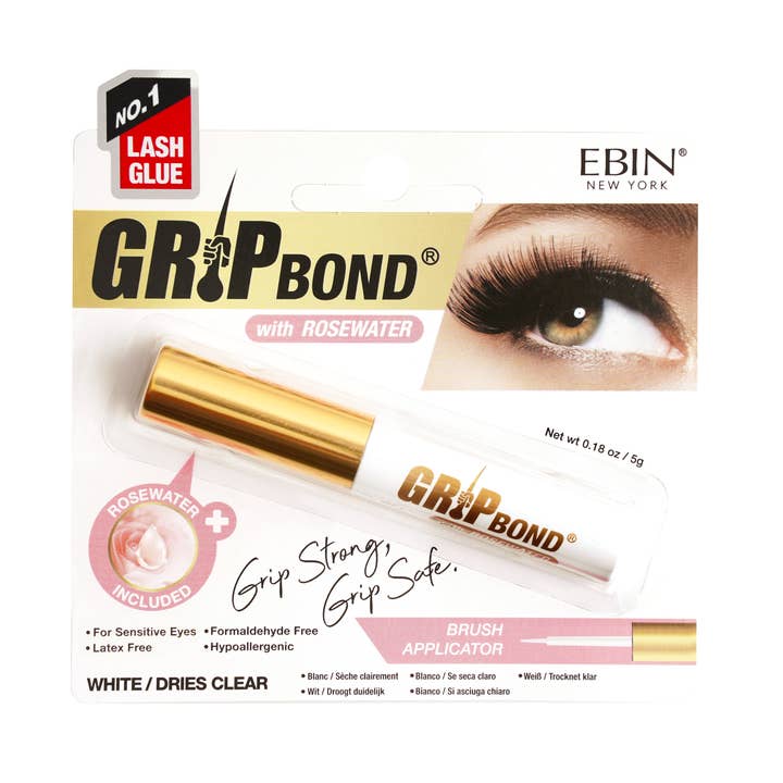 ADHÉSIF POUR CILS GRIP BOND AVEC EAU DE ROSE - BLANC / PINCEAU pour la vente par EBIN NEW YORK