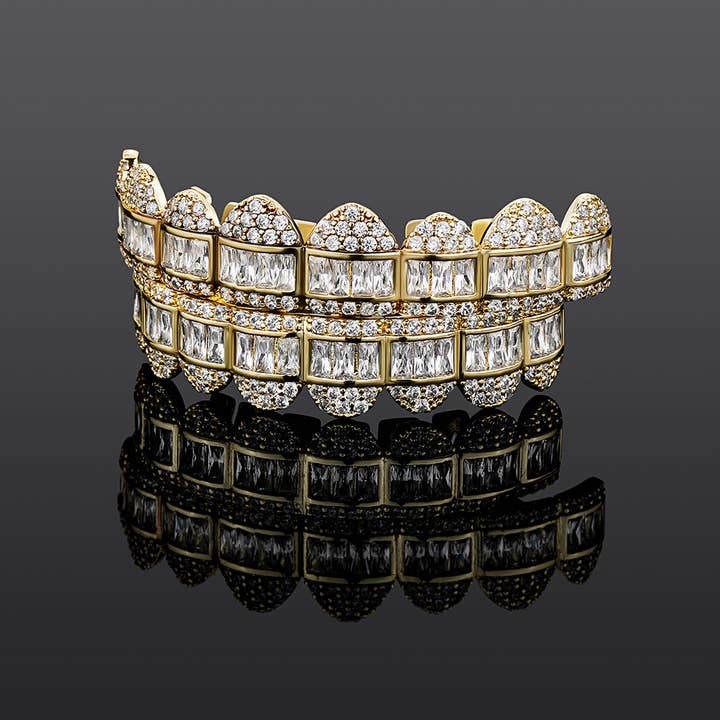 GB Jewelry - Wholesale Jewelry - Men's - 18K Gold Diamond & Baguette Grillz