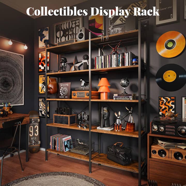 L Shaped Corner Bookshelf 49 Inch Rustic Brown Wood Metal Frame for wholesale on Faire4