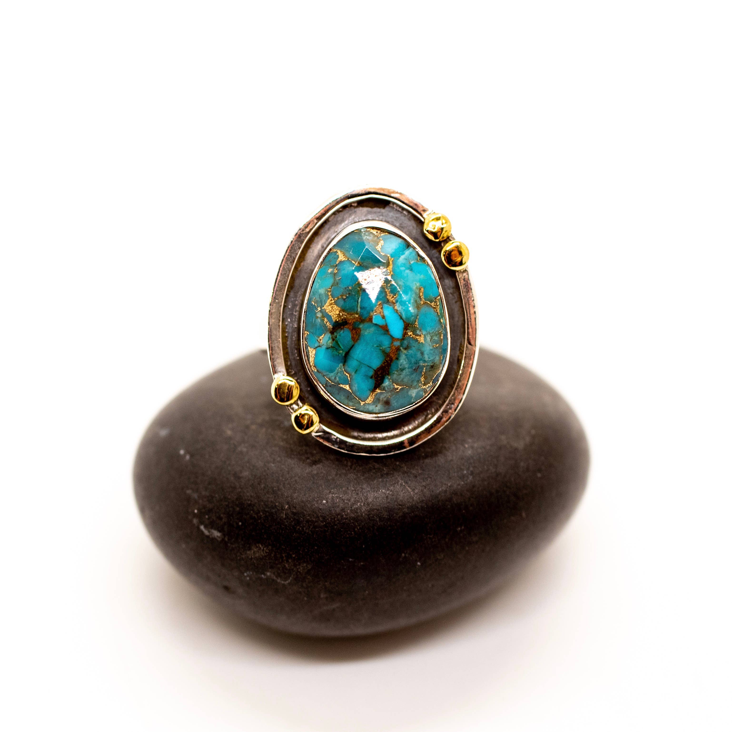Baizaar - Wholesale Cocktail/Statement Ring - Sterling Silver Copper Turquoise Galaxy Ring1