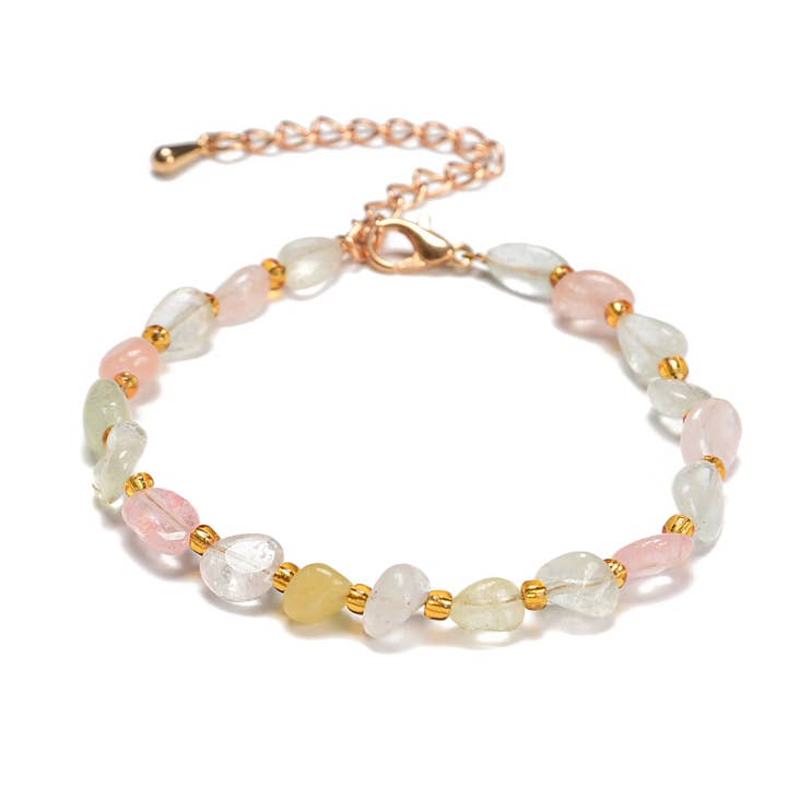Morganite Nugget Beaded Bracelet Gold Plated Clasp Bead Size 5-8mm 7.5" Length for wholesale by CRCBEADS