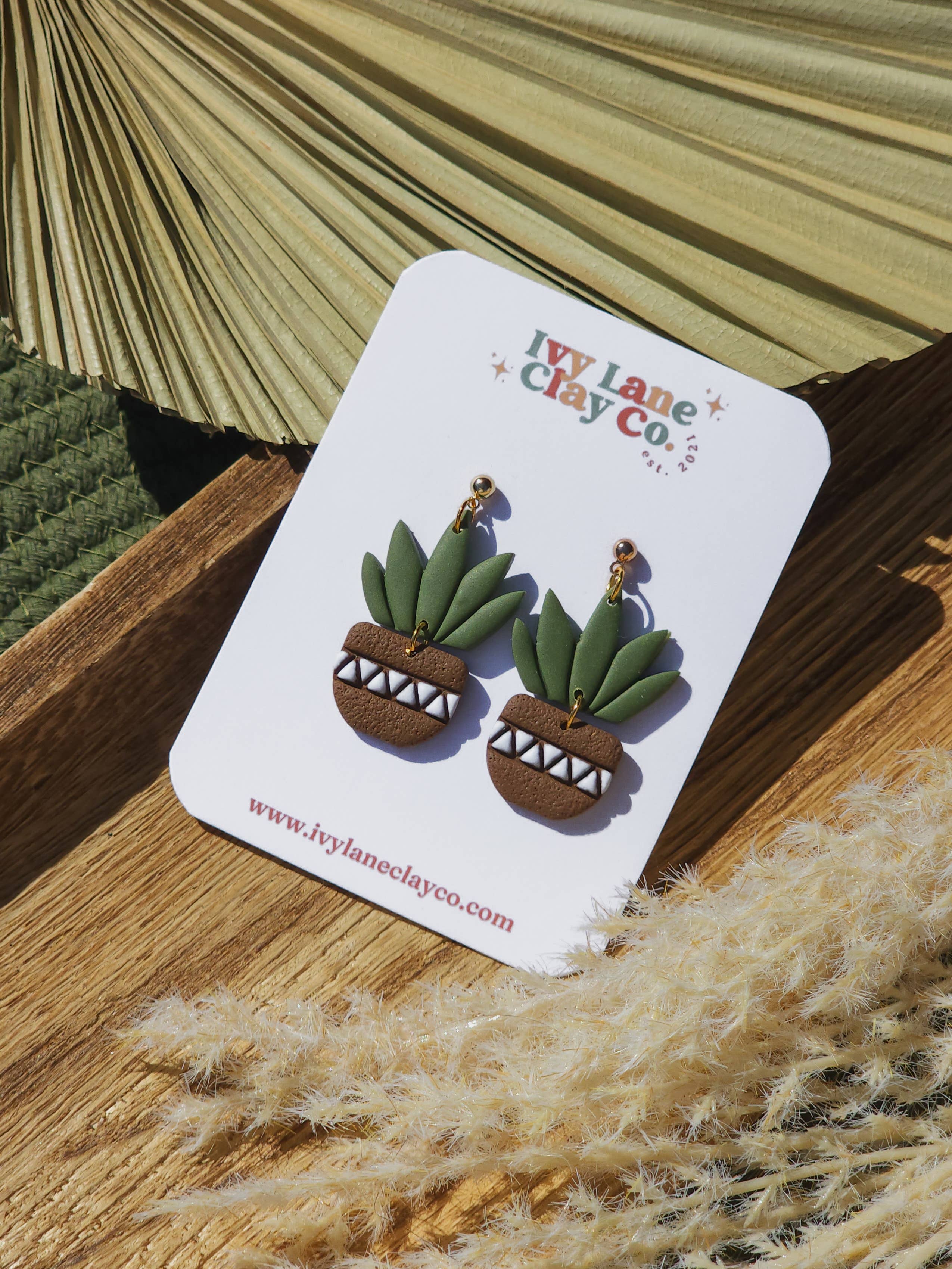 Ivy Lane Clay Co. - Vente Boucles d'oreilles pendantes - Plantes et pots | Cottagecore | Boucles d'oreilles en pâte polymère11