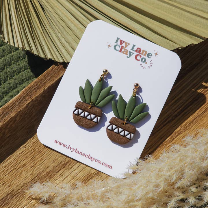 Ivy Lane Clay Co. - Vente Boucles d'oreilles pendantes - Plantes et pots | Cottagecore | Boucles d'oreilles en pâte polymère11