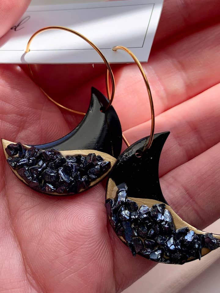 GEODE-Black Glass Moon for wholesale by Unearthed by Kathryn Peña