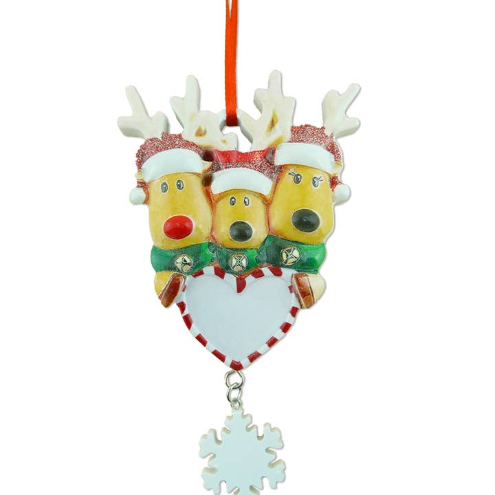 REINDEER WITH SNOWFLAKE- 3 RESIN ORNAMENT for wholesale by Classy Art Designs, LLC