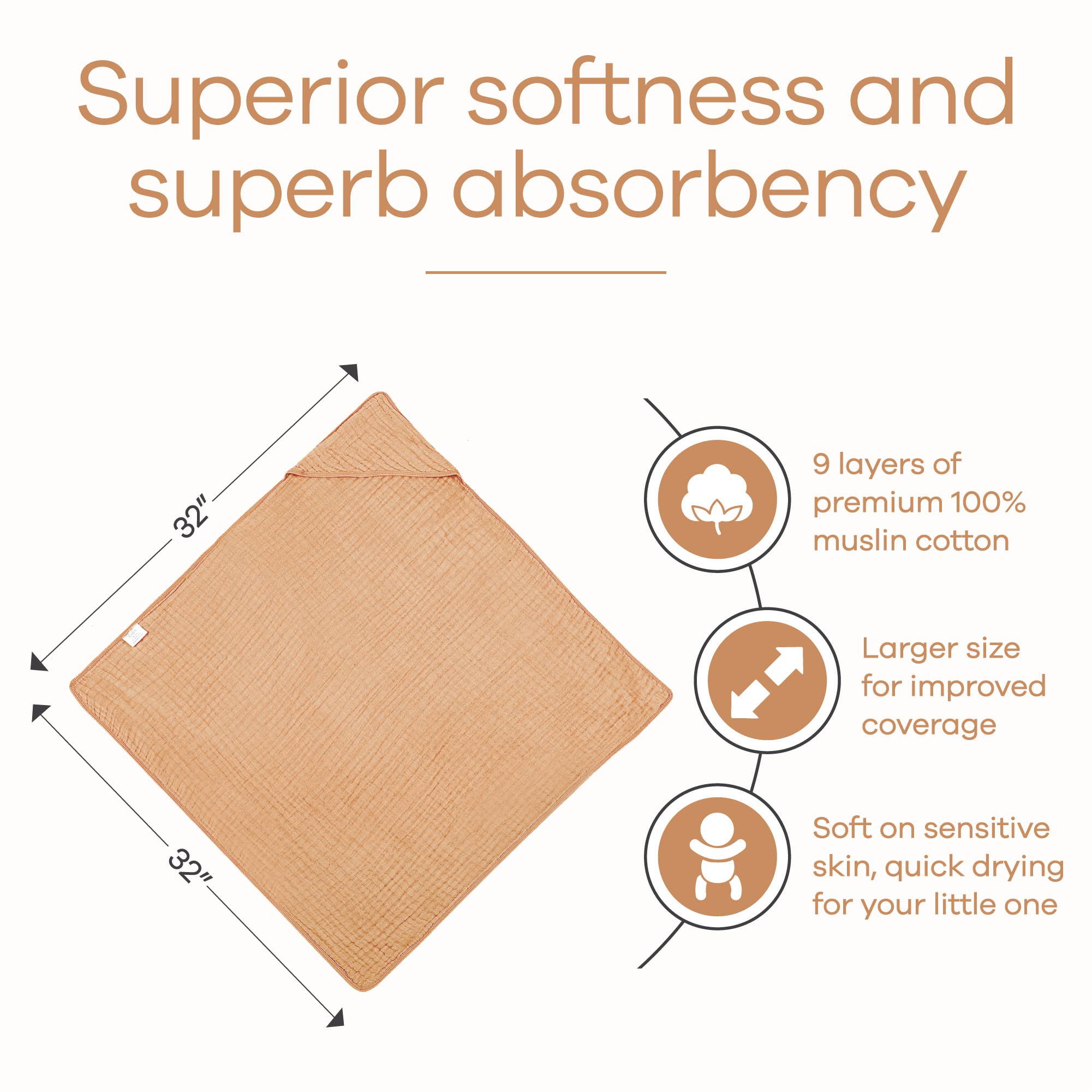 Comfy Cubs - Wholesale Hooded Towel - Kids & Baby - Baby Hooded 9 Layer Muslin Cotton Towel for Kids38