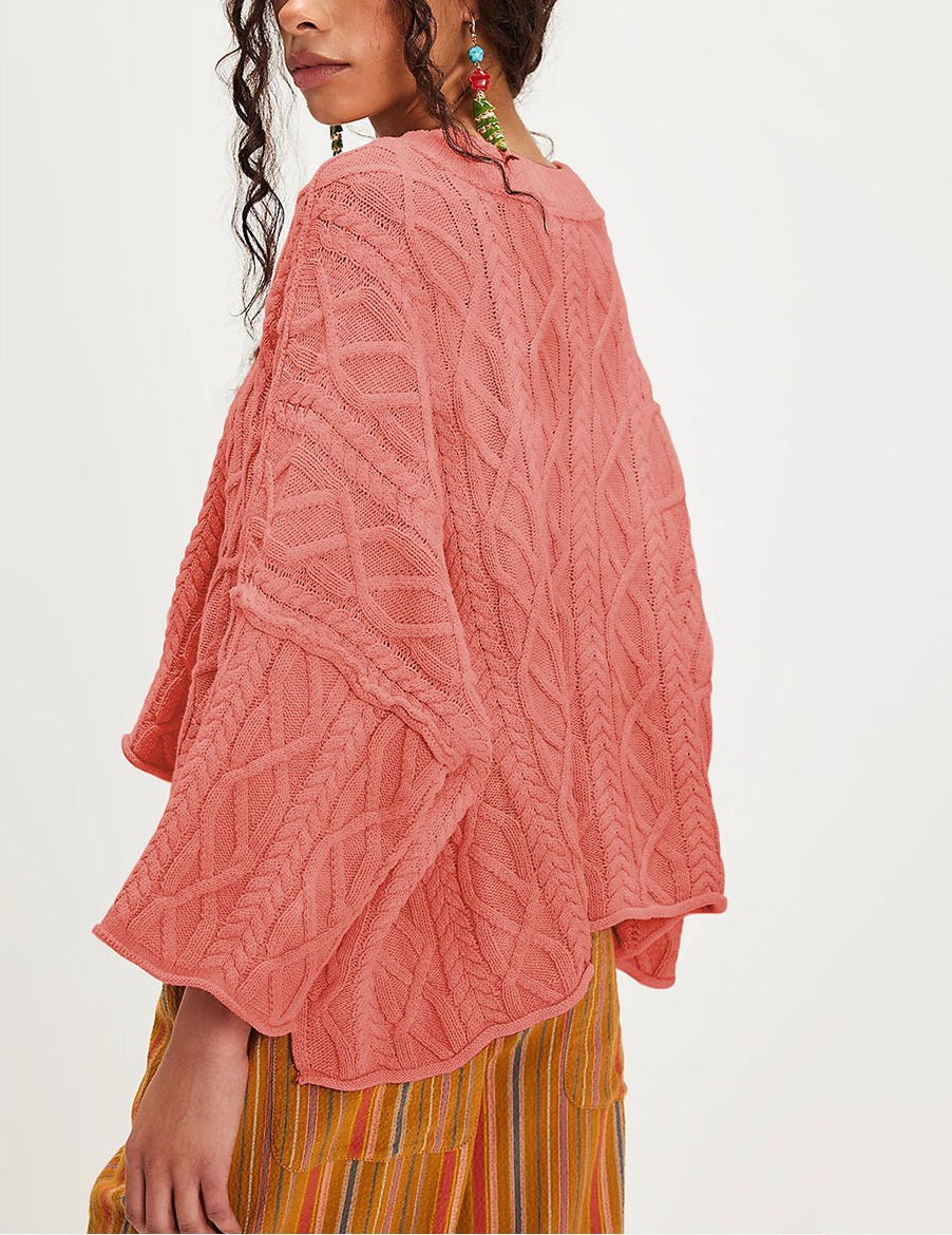 Suhkasana – Engroshandel Pullover - Dame – Chunky Kabelstrik Crop Sweater–Løs Boho Crewneck Pullover9