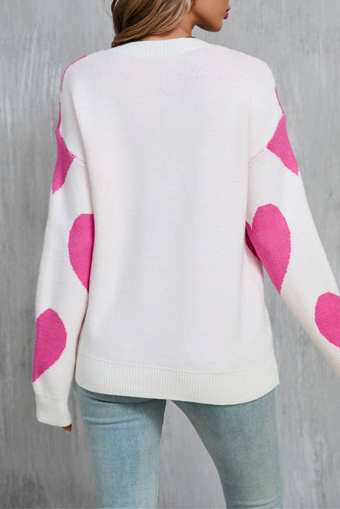 UNISHE - Wholesale Knit Sweater - Women's - Heart Valentine's Day Crew Neck Long Sleeve Sweater JYYS2354