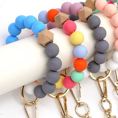 JOSSLYN by wall to wall - Wholesale Keychain Bracelet - SOFTEST RUBBERY BEAD TASSEL BRACELET KEY HOLDER | 40KC103