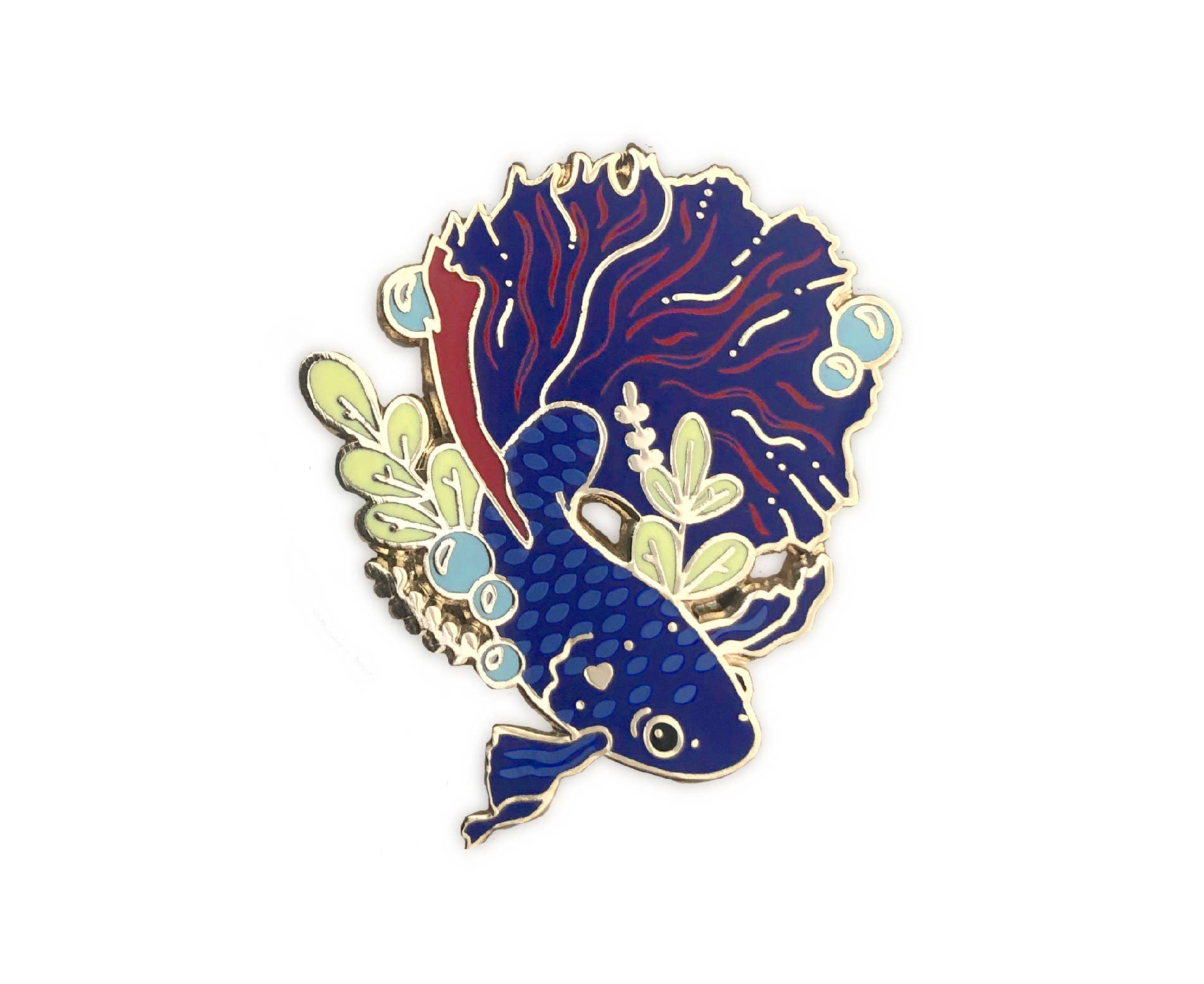 The Crowned Rabbit - Wholesale Lapel Pin/Button - Dark Blue and Red Betta Fish Enamel Pin0