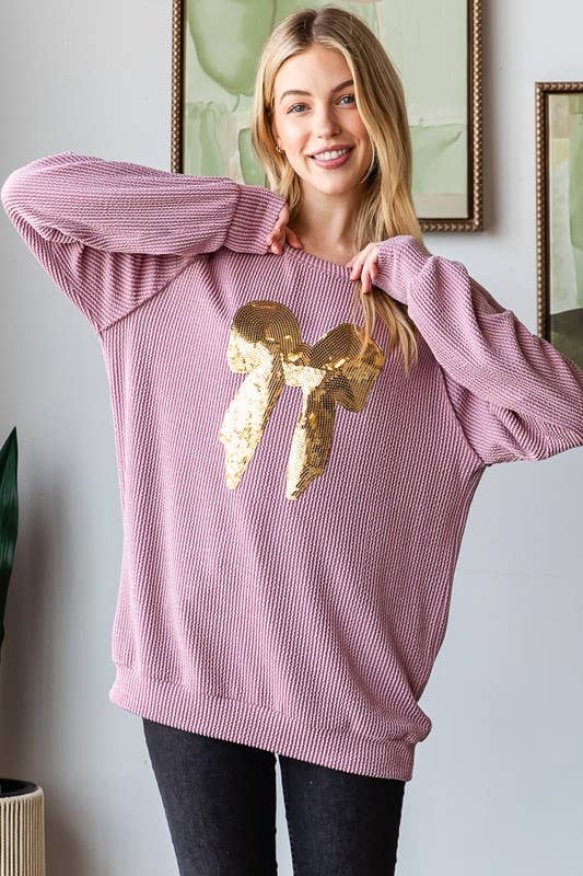 HEIMISH - Wholesale Blouse - Women's - ET7734-12 SOLID SEQUINS RIBBON TOP CHRISTMAS3