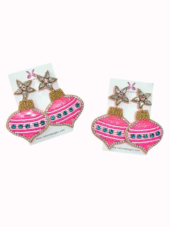 Pink Ornament Beaded Earrings for wholesale by Valois Designs