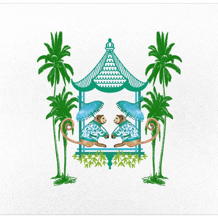 GB6631-Chic Monkey med Palms Aqua og Grøn Glas Skærebræt for engroshandel hos Marye-Kelley