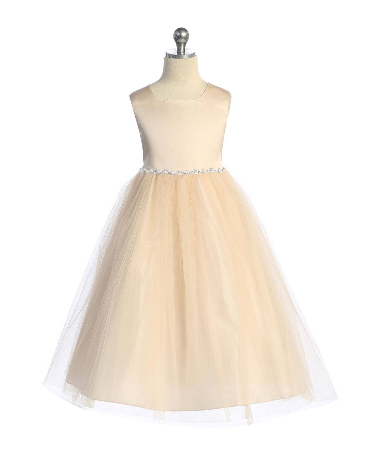 Kid's Dream - Wholesale Dress - Kids - Satin Top Girls Dress with Wavy Rhinestone & Pearl Trim3