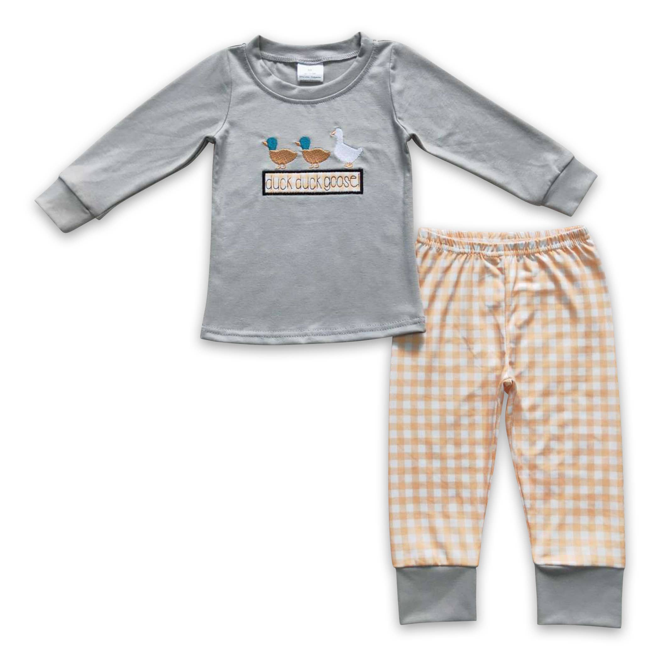 Yawoo Garments - Wholesale Top & Pant Set - Kids - Duck goose grey tunic yellow plaid pants girls outfits1