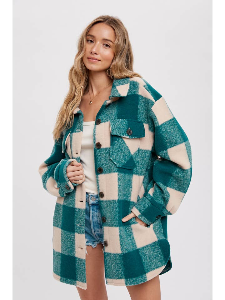 Bluivy – Engroshandel Frakke - Dame – BØRSTET PLAID OVERDIMENSIONERET FRAKKE2