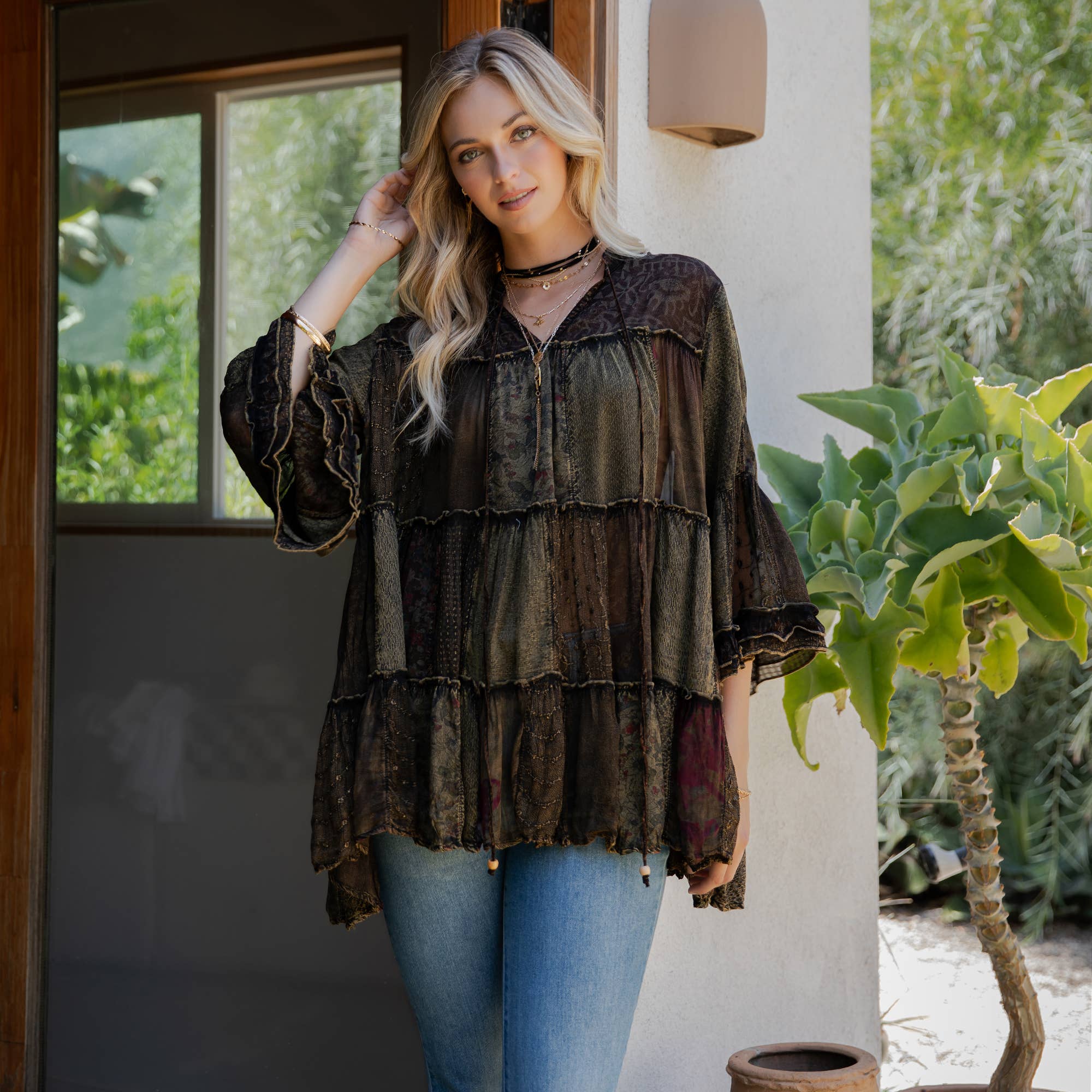 Young Threads - Venta al por mayor Blusa - Mujer - Top Jhabla con Cuello de Banda Teñido Chic (Nuevo Color)31