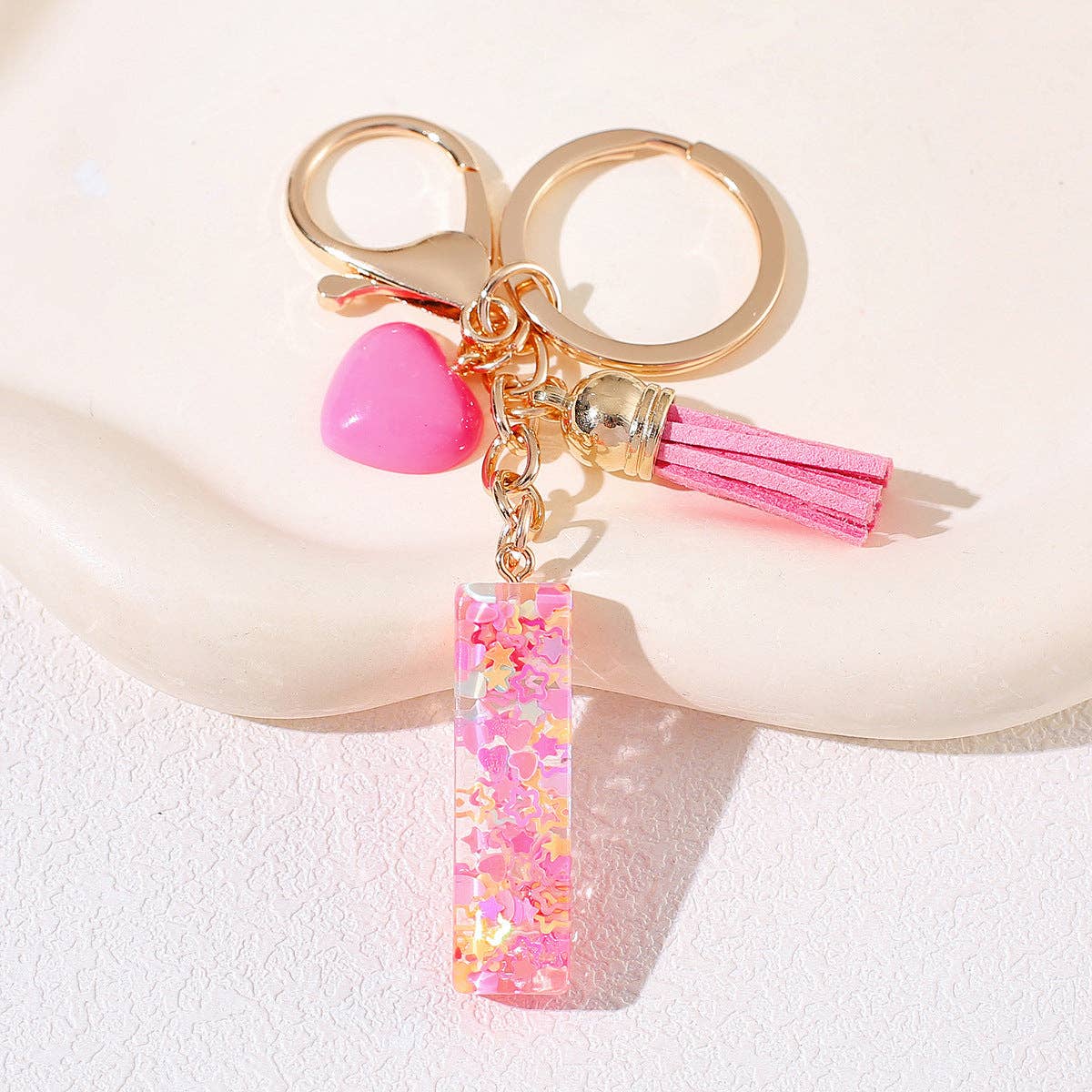 Mio Queena - Wholesale Keychain - Women's - Pink Sequin Star Resin Initials Charm Keychain Bag Ornaments8