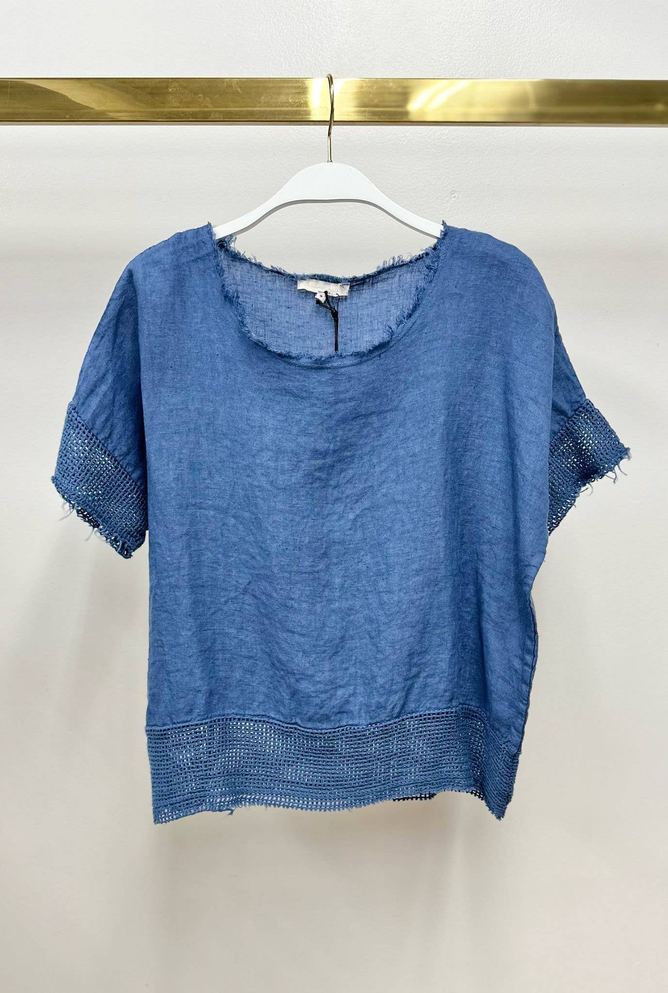 MILIO MILANO - Wholesale Blouse - Women's - MESH SLEEVE/HEM CREW NECK LINEN TOP (13996/155023)12