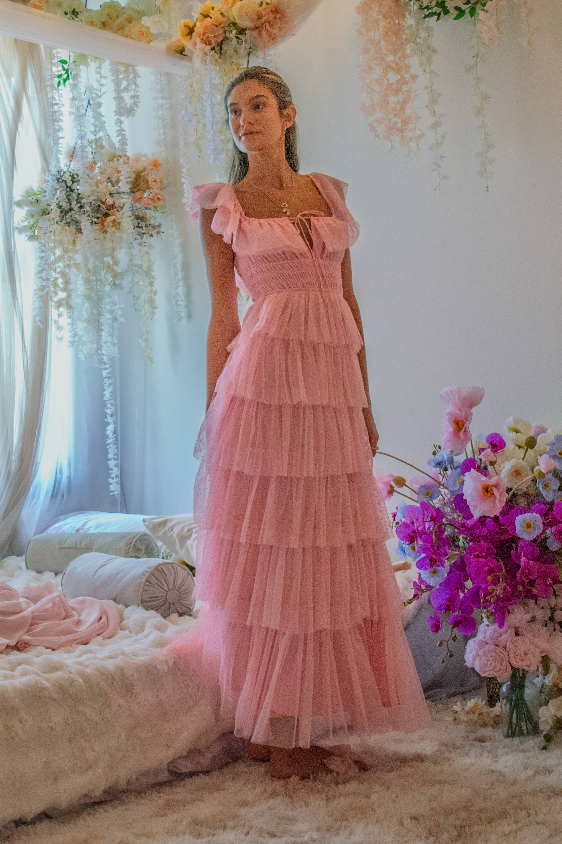 DUSTY ROSE - Venta al por mayor Vestido - Mujer - Vestido largo de tul con lunares en capas Whimsy2