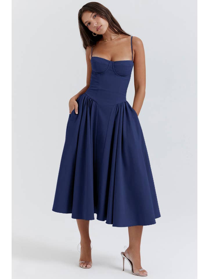 Sweetkama - Wholesale Dress - Women's - String Shoulder Solid & Floral Ladies Dress 2552847