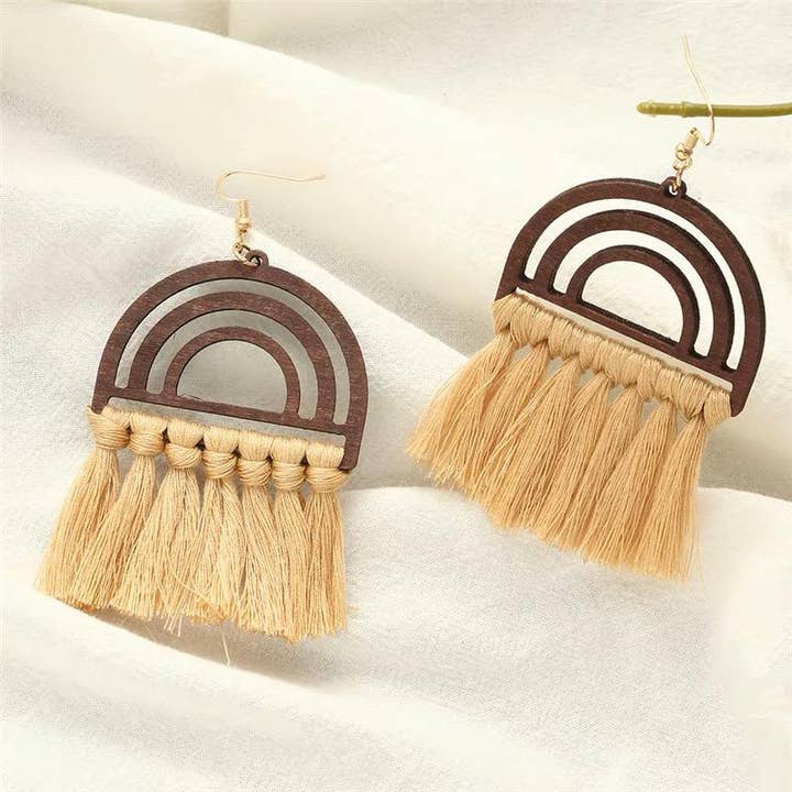 Boho Macrame wooden earrings for wholesale by Weavey Studio
