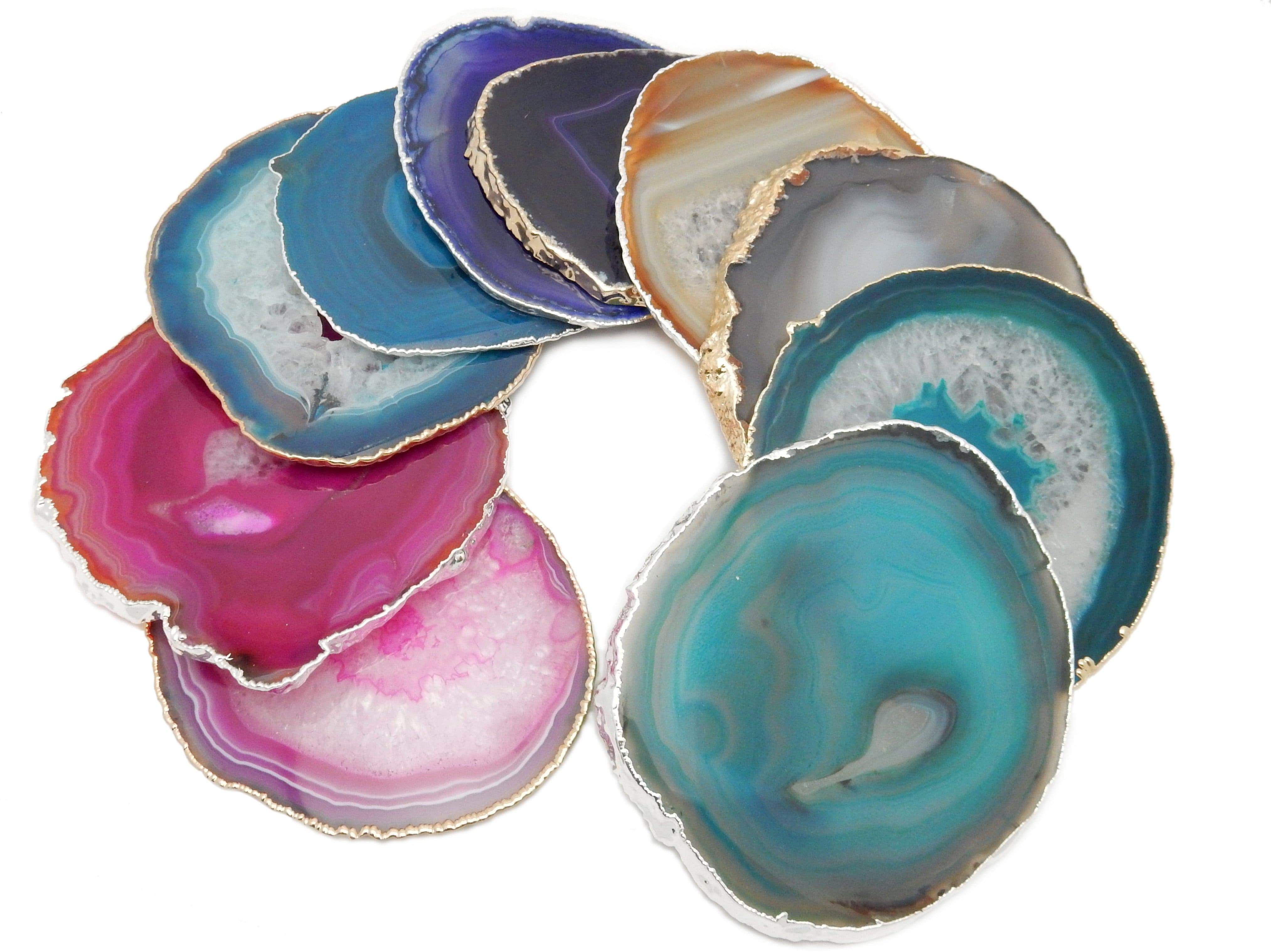 Rock Paradise - Wholesale Coasters - Set of 4 Agate Crystal Coasters Gold /Silver Electroplated 15