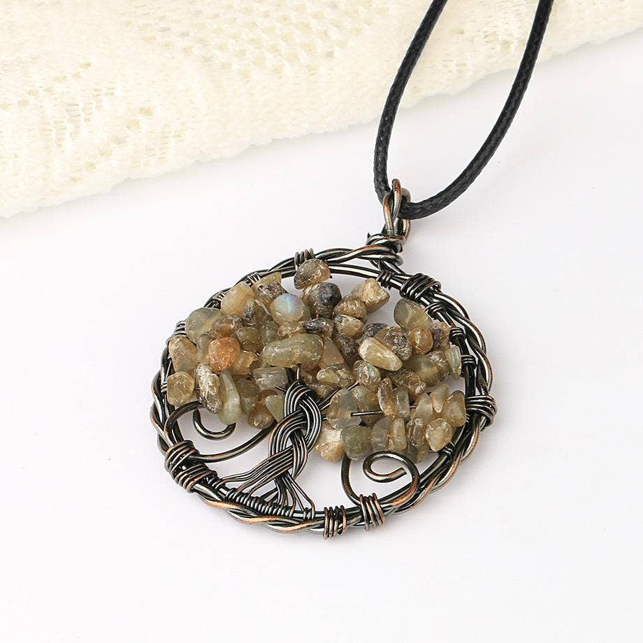 Mio Queena - Wholesale Pendant/Charm Necklace - Natural Stone Wire-Wrapped Tree of Life Pendant Necklace -CS13