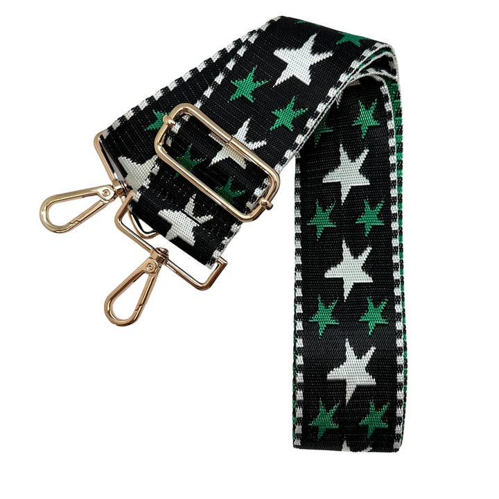 Cthru Purses – wholesale Bag strap – women's – Green Stars on Black