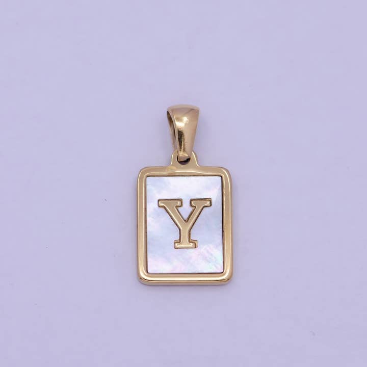 Aim Eternal - Wholesale Individual charm/pendant - Mother of Pearl Letter Charm Gold Tag Alphabet Charm, Shell Letter Pendant Personalized Letters Initial Charm Stainless Steel A-862-A-87424