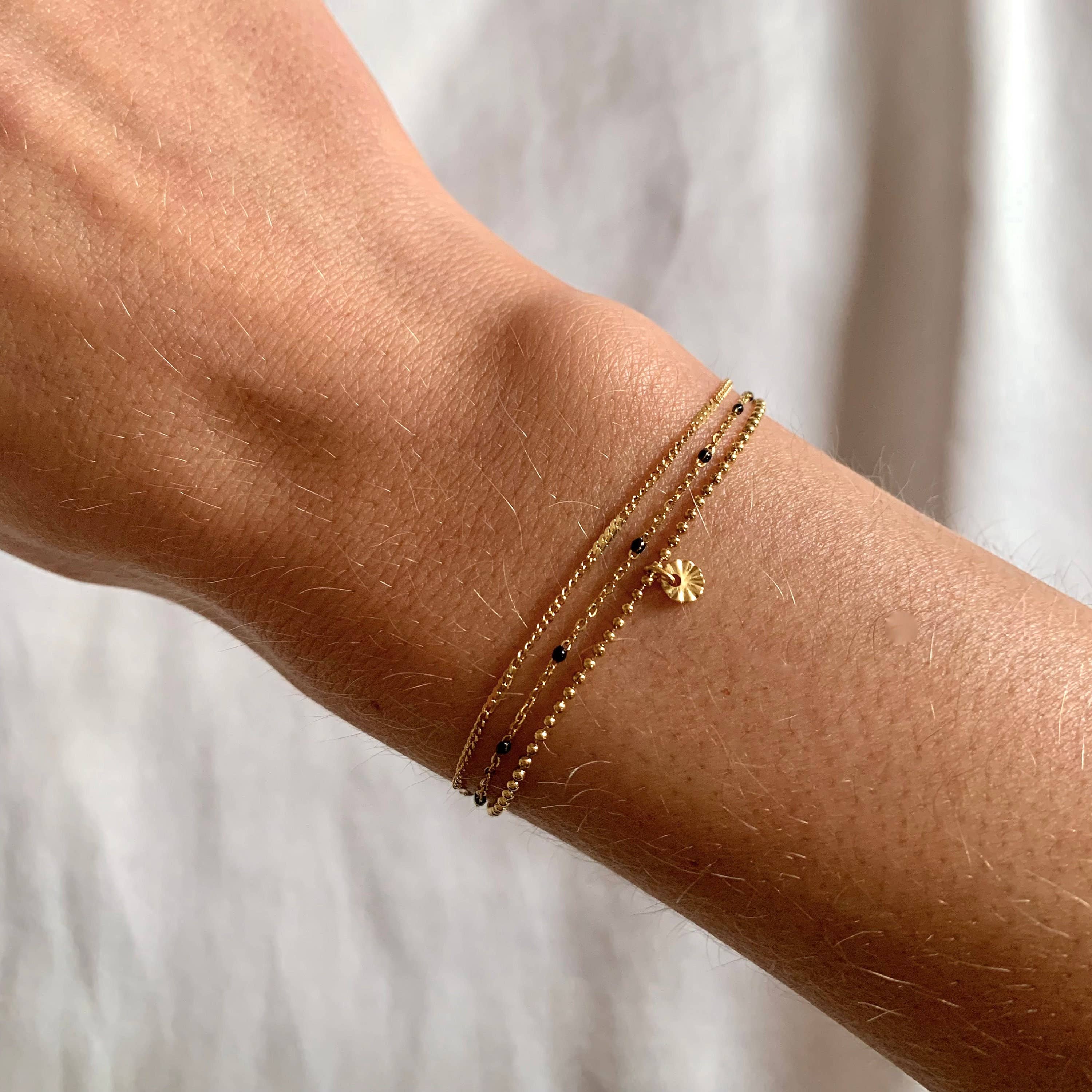 Wholesale Triple stainless steel bracelet with black dots