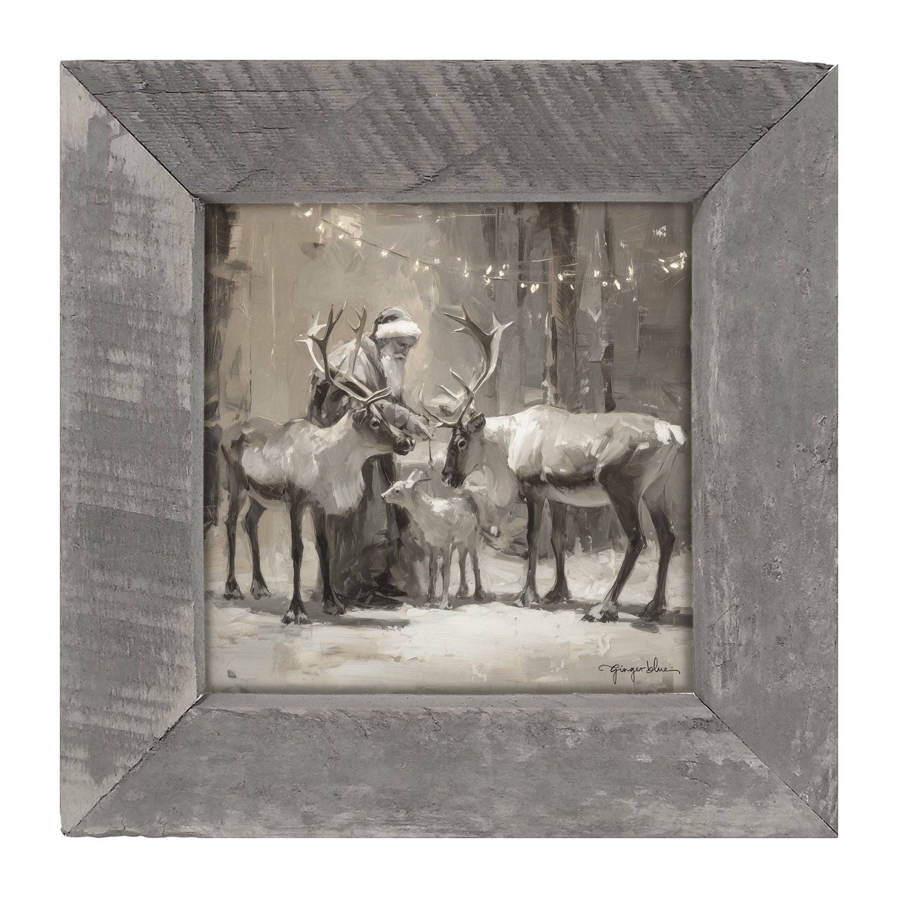 ginger blue - Vente Art mural pour les fêtes - Père Noël et rennes sous les lumières de Noël3