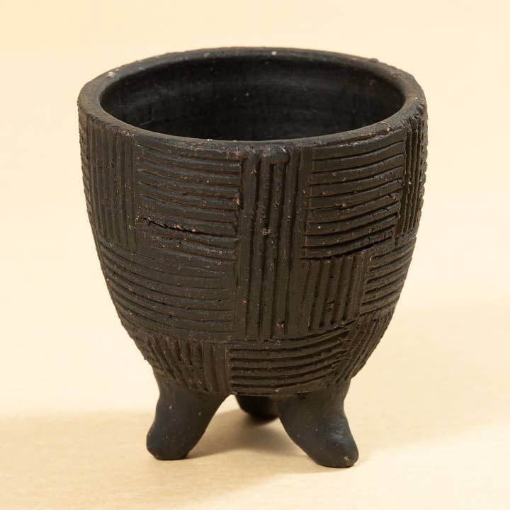 Sm Footed Pot Black Brown Dia 5.25" & H 4.75" for wholesale by BIDKhome