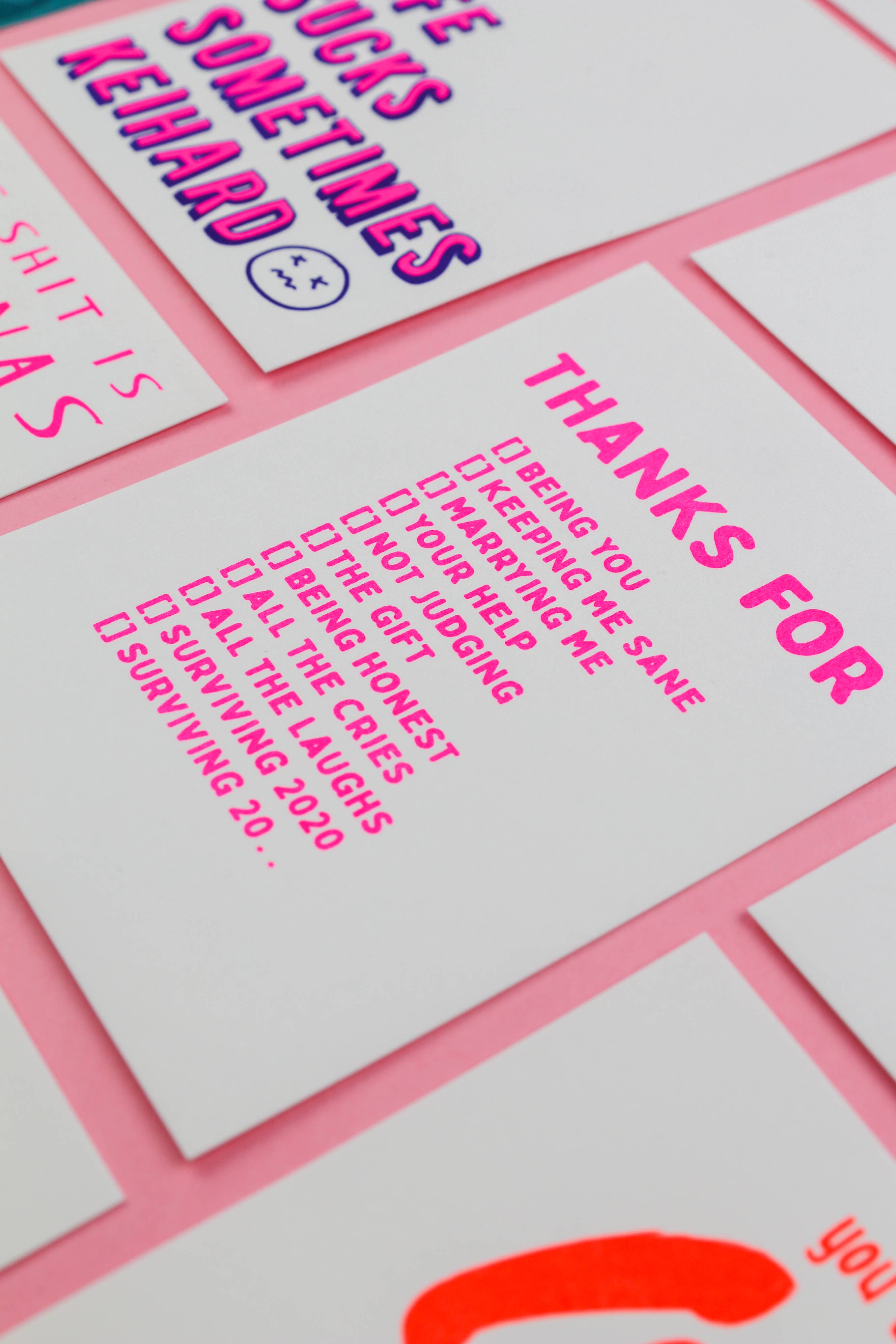 Studio Inktvis - Wholesale Thank You Card - Thanks for being you, marrying me, risograph postcard5