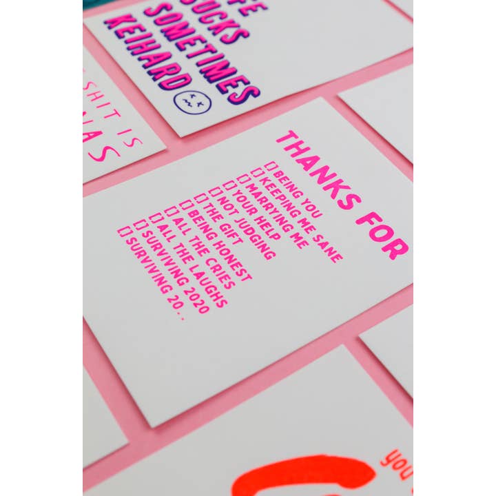 Studio Inktvis - Wholesale Thank You Card - Thanks for being you, marrying me, risograph postcard5