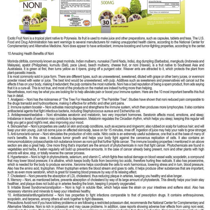 Totally Products - Wholesale Oral supplement/vitamin - Noni Fruit Concentrate 500 MG Immune Health and Cellular Support (60 Powder Capsules)1