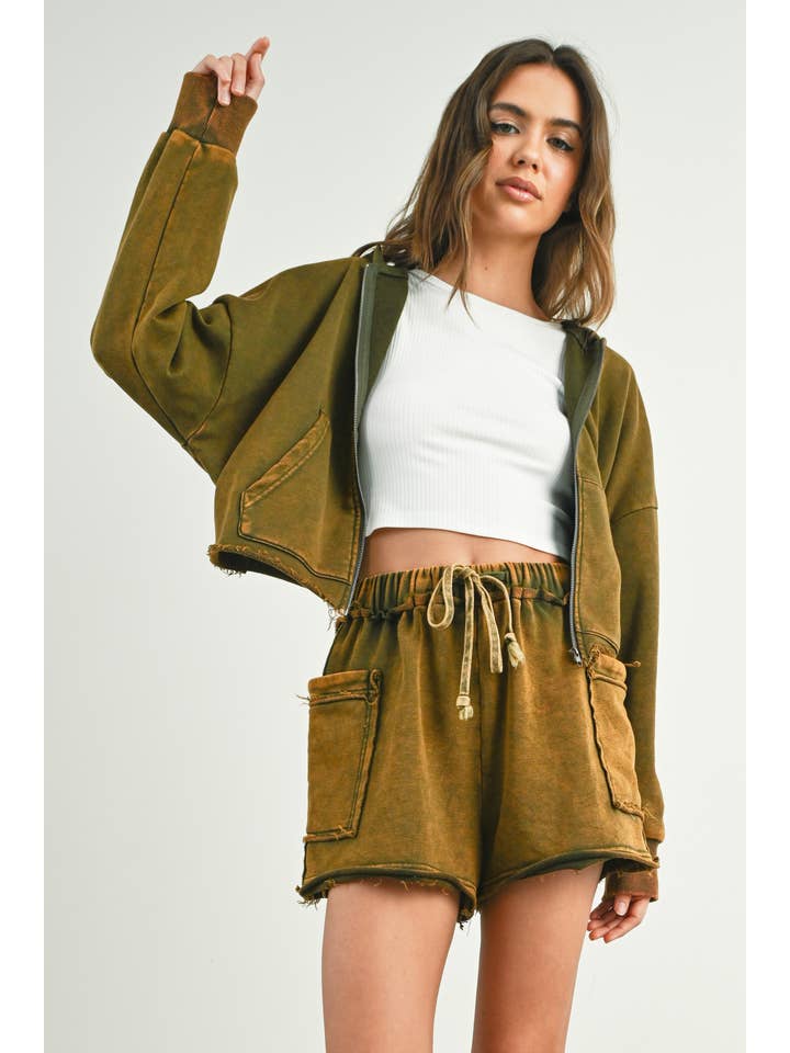 BUTTERMELON – wholesale Lounge shorts – Women's – Washed French Terry Drawstring Jogger Shorts - BMP730815