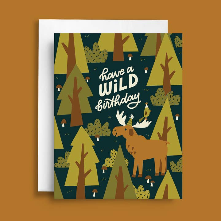 Wild Animal Moose Forest | Birthday Card for wholesale by Natasia Makes