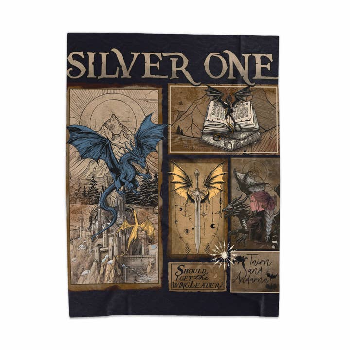 Fourth Wing Silver One Collage Velveteen Plush Blanket for wholesale by MagicMerchEmporium