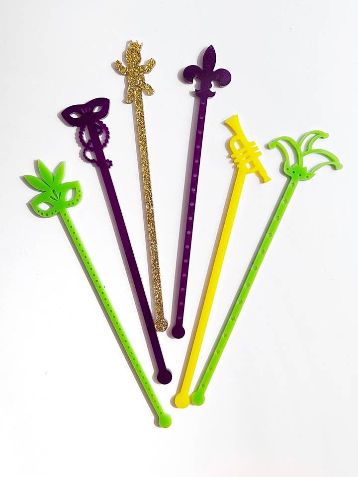 Mardi Gras Stir Stick Set for wholesale by Lucky Lemon Paper Co.