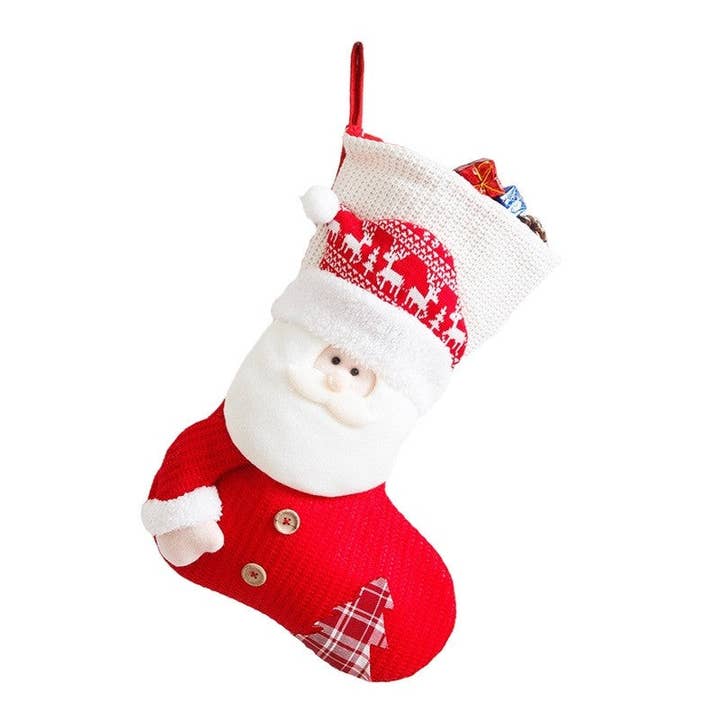 ShieldChic - Wholesale Holiday Stocking - Red And White Knitted Christmas Stocking Old Man Snowman Dress Up Candy Bag Gift Bag
